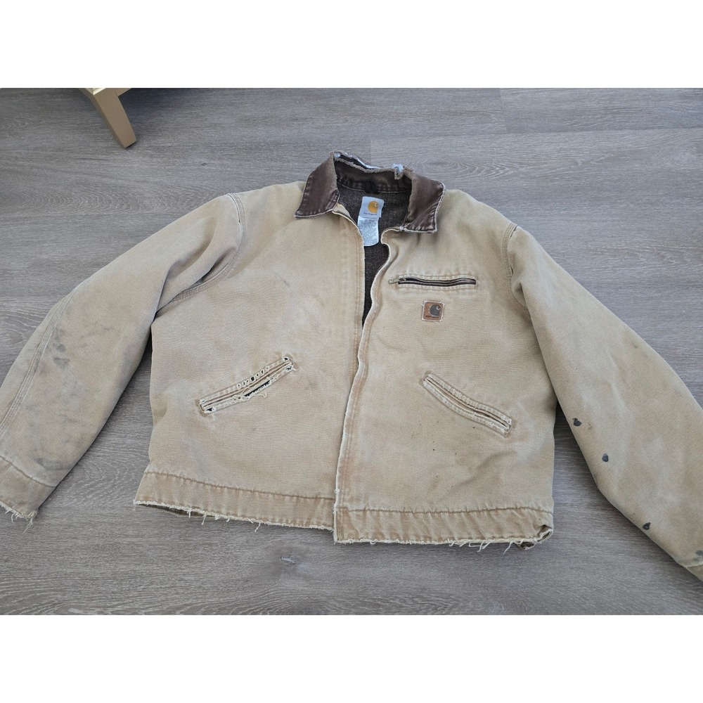 Carhartt J97 CML Detroit Jacket Mens XL Camel Tan Distressed Thrashed Madein USA